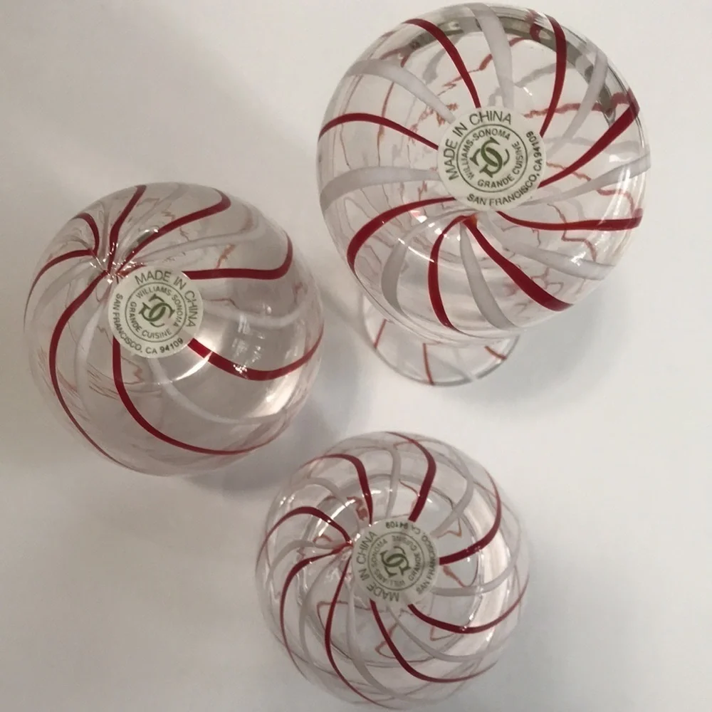 Williams Sonoma Candy Cane Stripe Blown Glass Bud Vases Set of 3 Christmas Decor